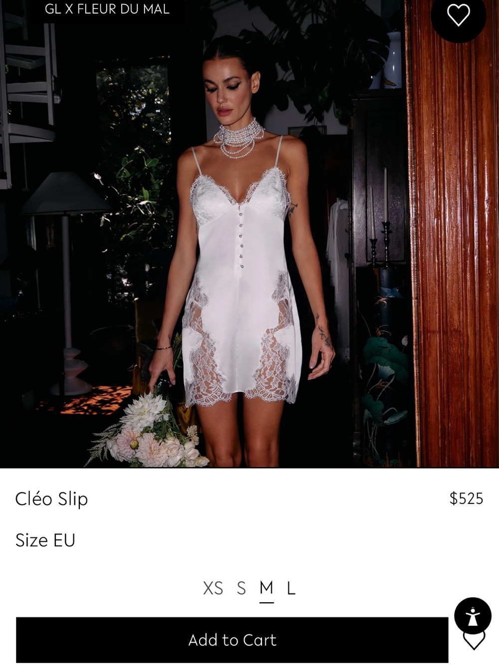 Fleur du Mal Cléo Slip — White Lace-Trim Satin Chemise